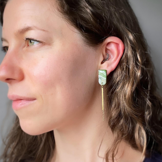 One of a kind - groene marmer oorhangers - 2